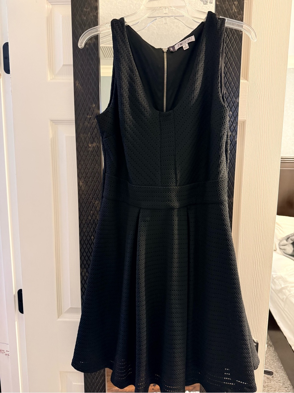 Jennifer Lopez Black Sleeveless Textured Fit & Flare Mini Dress